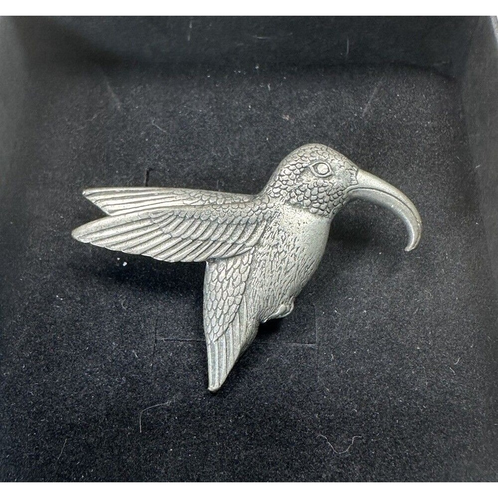 1996 Vintage Pewter Hummingbird Brooch Lapel Pin Danforth Signed Handmade Birds